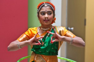 Joiotsna Challa, aged 10, dances as part of a Multifest launch event at the Halifax Seaport.